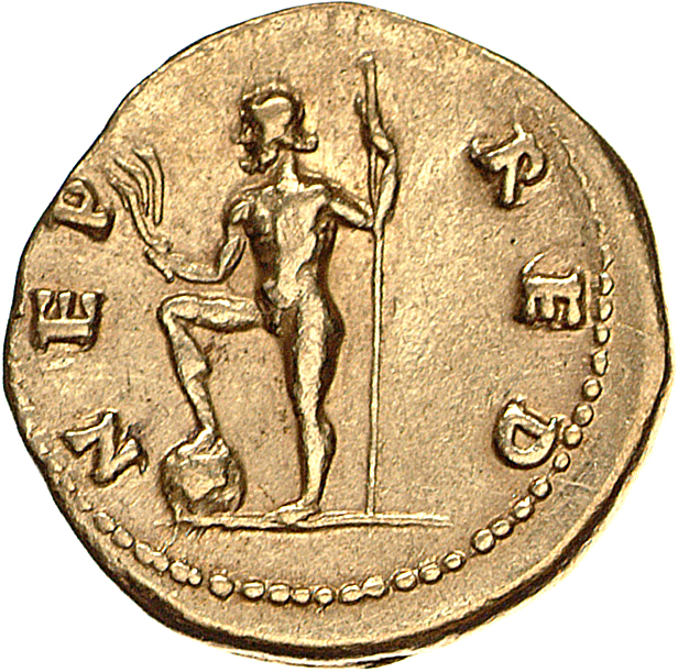 RIC II, Part 1 (second edition) Vespasian 365 Vespasian reverse, Neptune, naked except for cloak on left shoulder, standin...