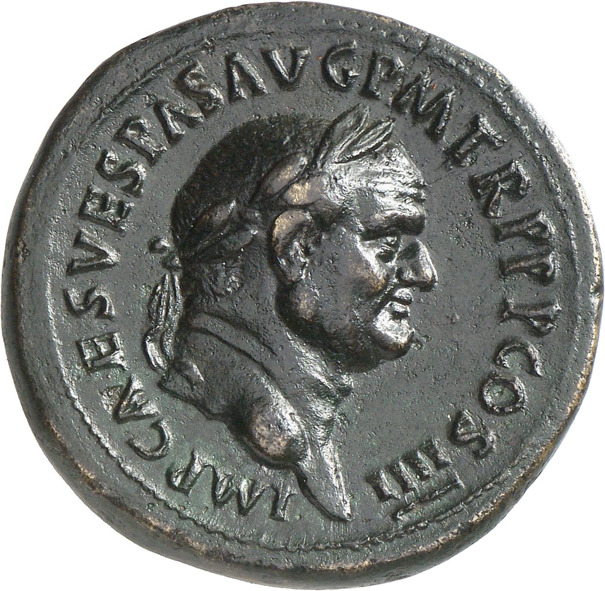RIC II, Part 1 (second edition) Vespasian 378 Vespasian obverse, Head of Vespasian, laureate, right