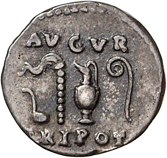 RIC II, Part 1 (second edition) Vespasian 43 Vespasian reverse, Simpulum, sprinkler, jug and lituus