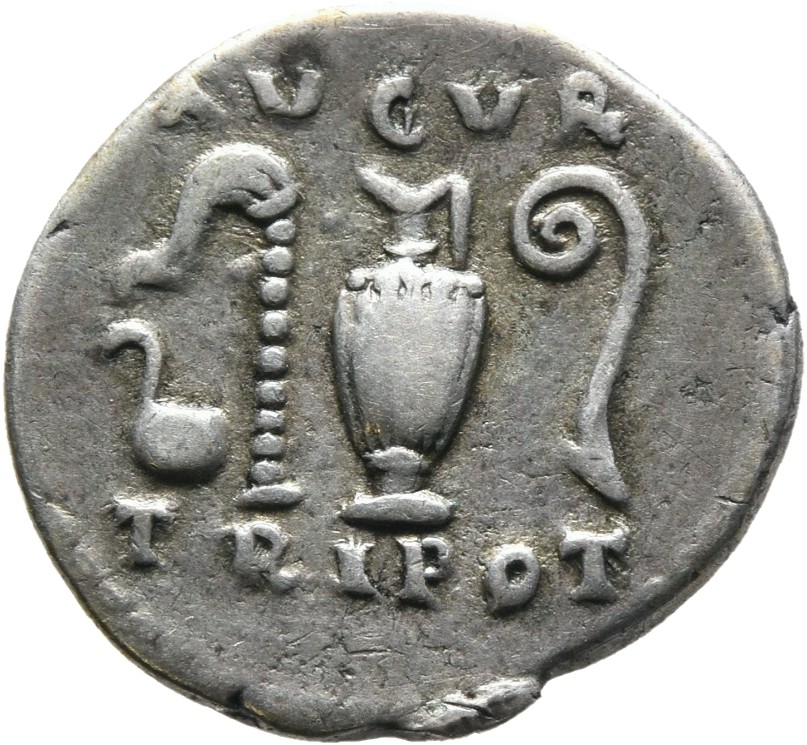 RIC II, Part 1 (second edition) Vespasian 43 Vespasian reverse, Simpulum, sprinkler, jug and lituus