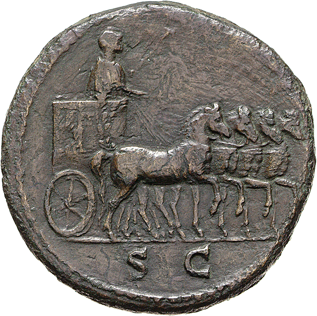 RIC II, Part 1 (second edition) Vespasian 431 Vespasian reverse, Titus, laureate, standing in triumphal quadriga, horses p...