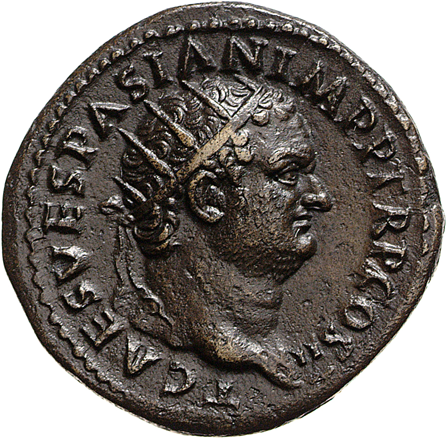 RIC II, Part 1 (second edition) Vespasian 435 Vespasian obverse, Head of Titus, radiate, right
