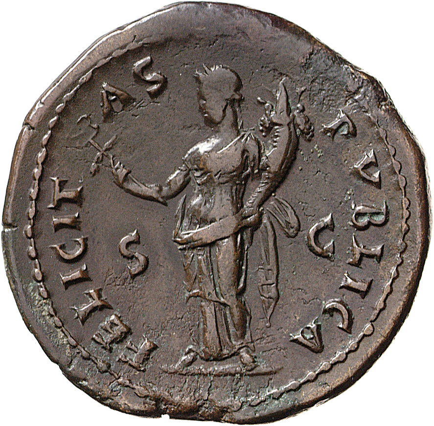 RIC II, Part 1 (second edition) Vespasian 435 Vespasian reverse, Felicitas, draped, standing left, holding winged caduceus...
