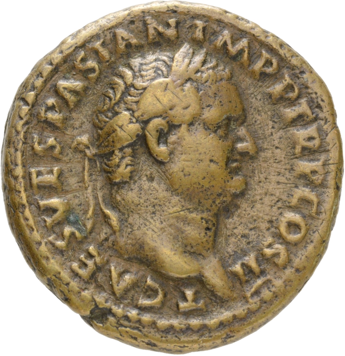 RIC II, Part 1 (second edition) Vespasian 441 Vespasian obverse, Head of Titus, laureate, right