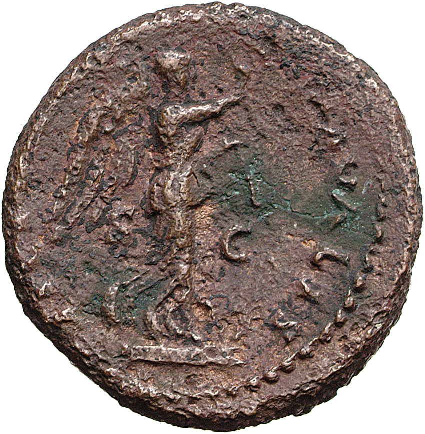 RIC II, Part 1 (second edition) Vespasian 454 Vespasian reverse, Victory standing right on prow, holding wreath and palm