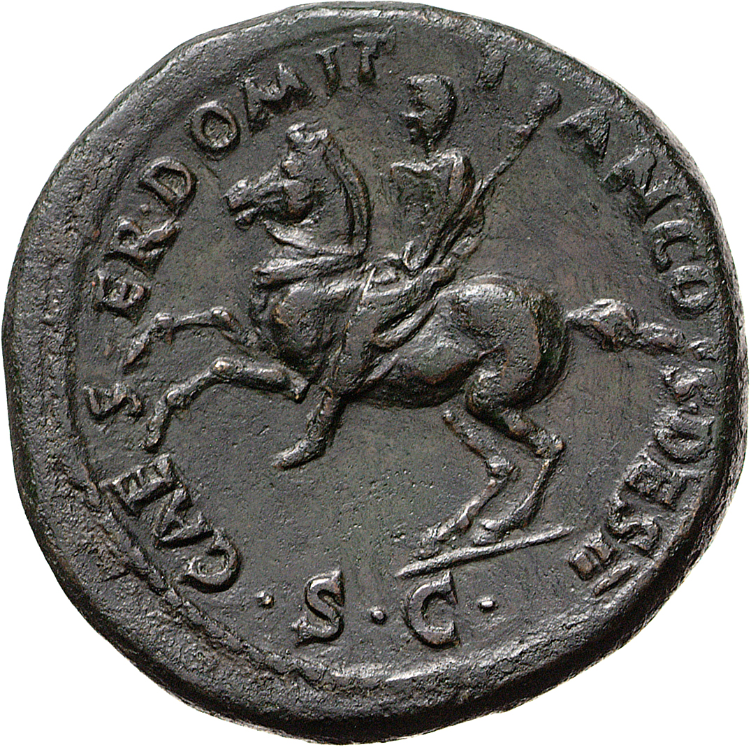 RIC II, Part 1 (second edition) Vespasian 486 Vespasian reverse, Domitian riding left, holding sceptre
