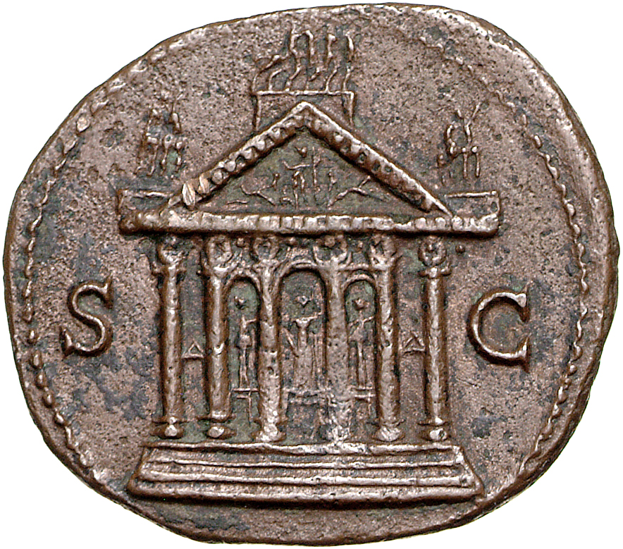 RIC II, Part 1 (second edition) Vespasian 491 Vespasian reverse, Hexastyle Temple of Jupiter Optimus Maximus