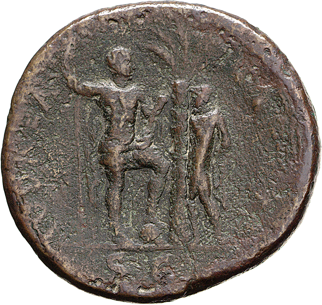RIC II, Part 1 (second edition) Vespasian 495 Vespasian reverse, Titus standing, holding spear and parazonium to left of p...
