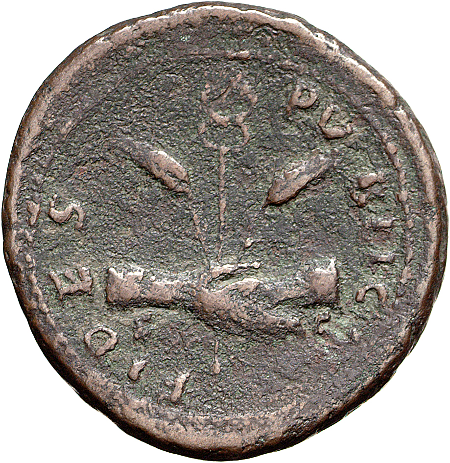 RIC II, Part 1 (second edition) Vespasian 507 Vespasian reverse, Hands clasped over caduceus and corn-ears