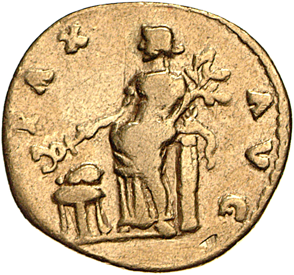 RIC II, Part 1 (second edition) Vespasian 512 Vespasian reverse, Pax standing left leaning on column, holding caduceus ove...