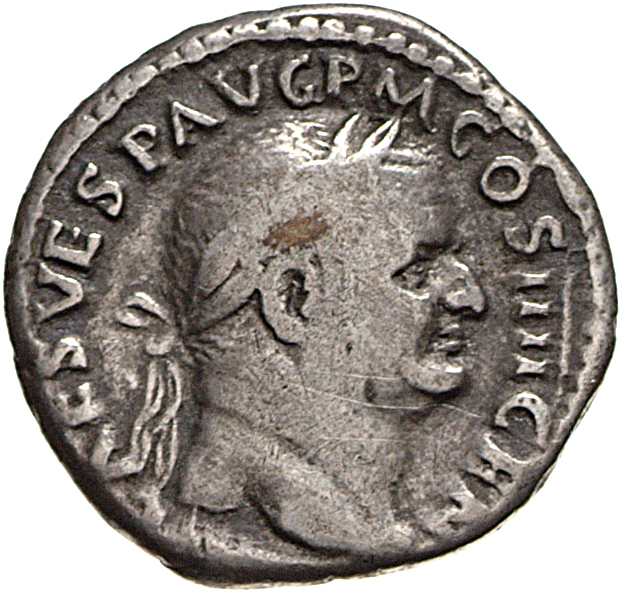 RIC II, Part 1 (second edition) Vespasian 522 Vespasian obverse, Head of Vespasian, laureate, right