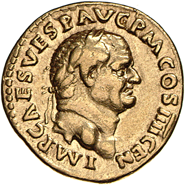 RIC II, Part 1 (second edition) Vespasian 524 Vespasian obverse, Head of Vespasian, laureate, right