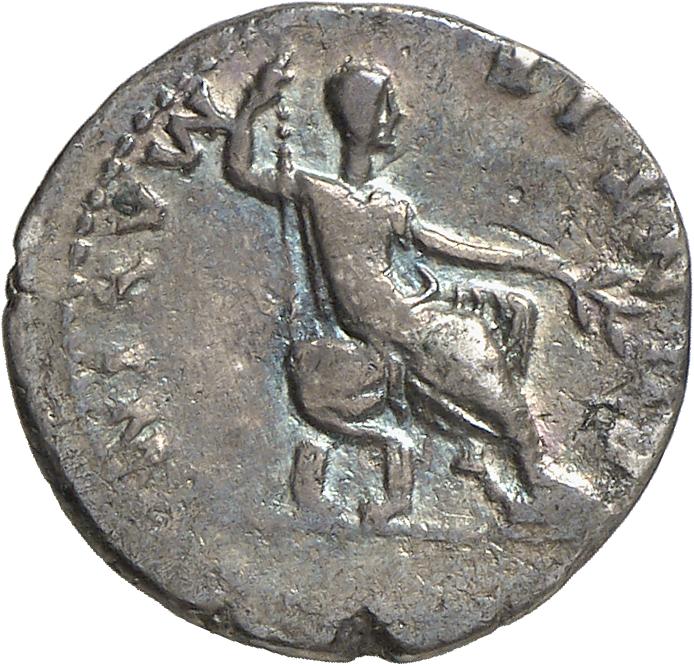RIC II, Part 1 (second edition) Vespasian 545 Vespasian reverse, Vespasian, togate, seated right on curule chair, feet on ...