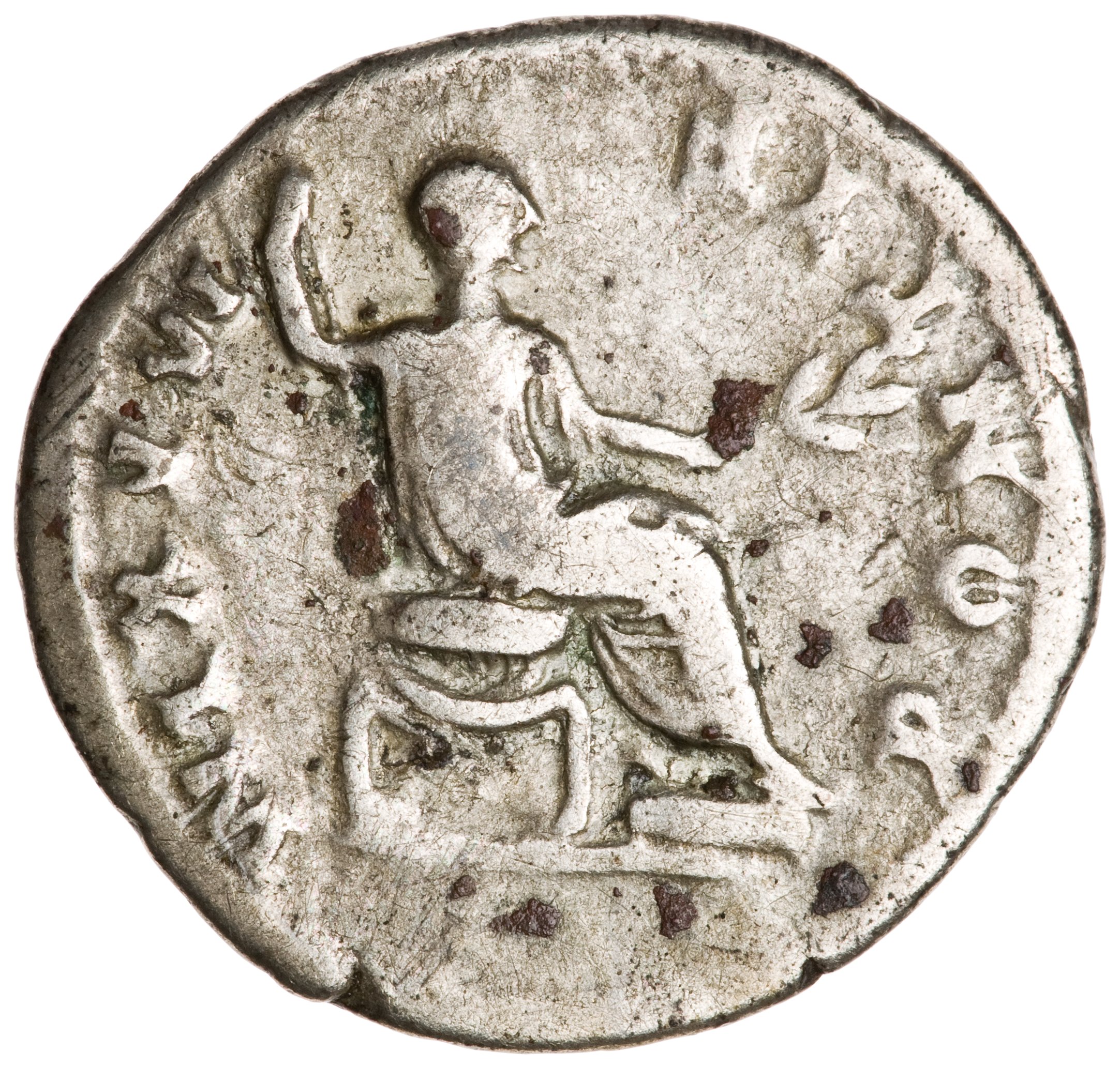 RIC II, Part 1 (second edition) Vespasian 546 Vespasian reverse, Vespasian, togate, seated right on curule chair, feet on ...