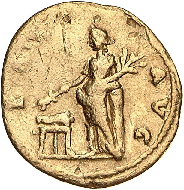 RIC II, Part 1 (second edition) Vespasian 551 Vespasian reverse, Pax, draped, standing left, extend- ing winged caduceus i...