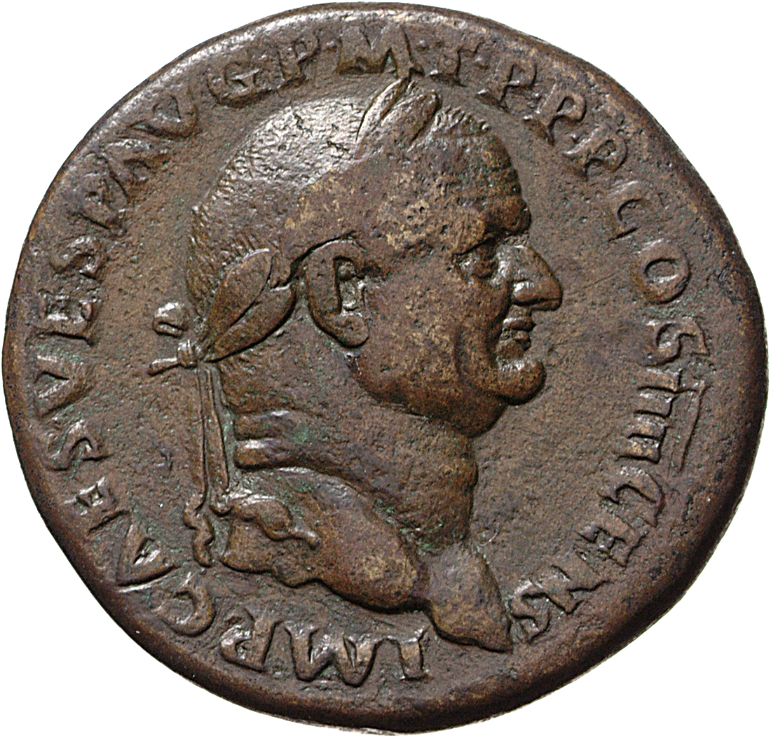 RIC II, Part 1 (second edition) Vespasian 573 Vespasian obverse, Head of Vespasian, laureate, right