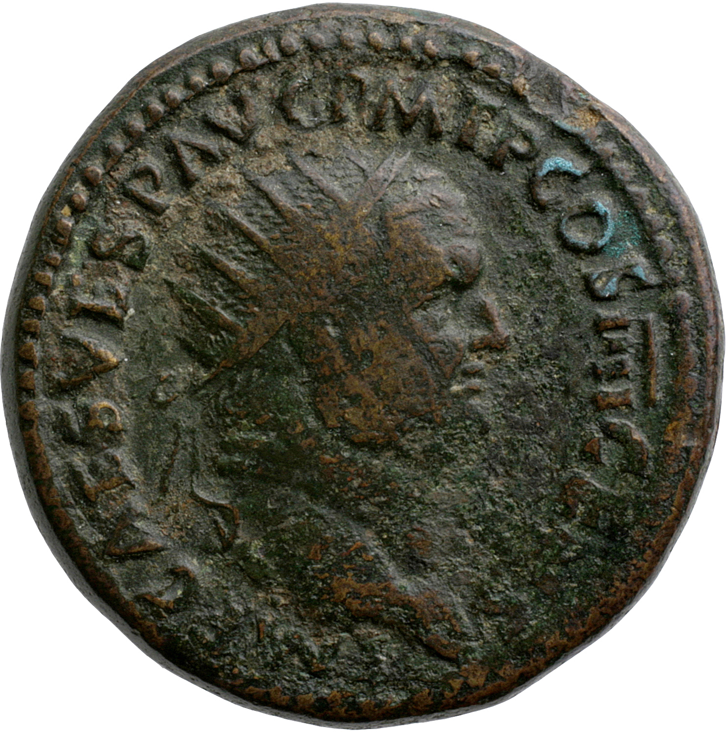 RIC II, Part 1 (second edition) Vespasian 579 Vespasian obverse, Head of Vespasian, radiate, right