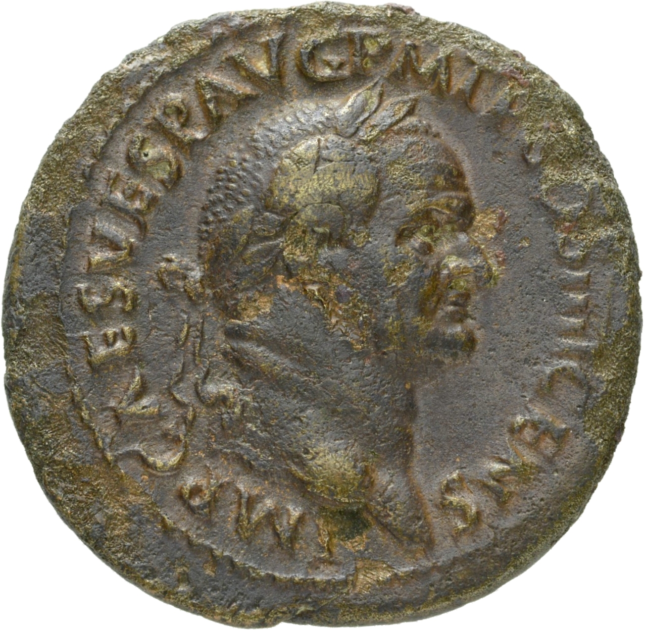 RIC II, Part 1 (second edition) Vespasian 596 Vespasian obverse, Head of Vespasian, laureate, right