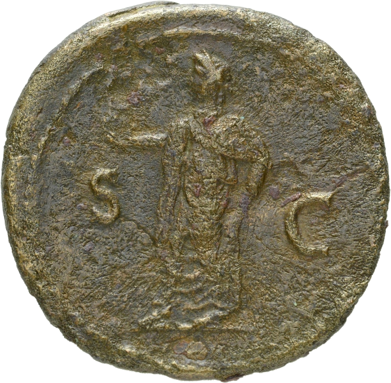 RIC II, Part 1 (second edition) Vespasian 596 Vespasian reverse, Spes standing left, holding flower