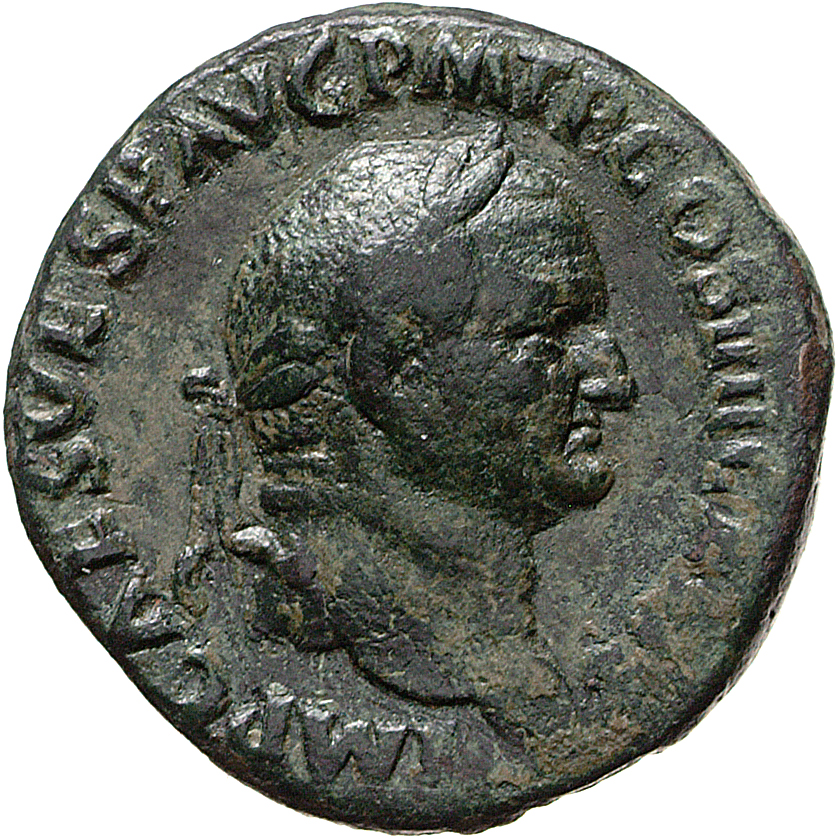 RIC II, Part 1 (second edition) Vespasian 601 Vespasian obverse, Head of Vespasian, laureate, right