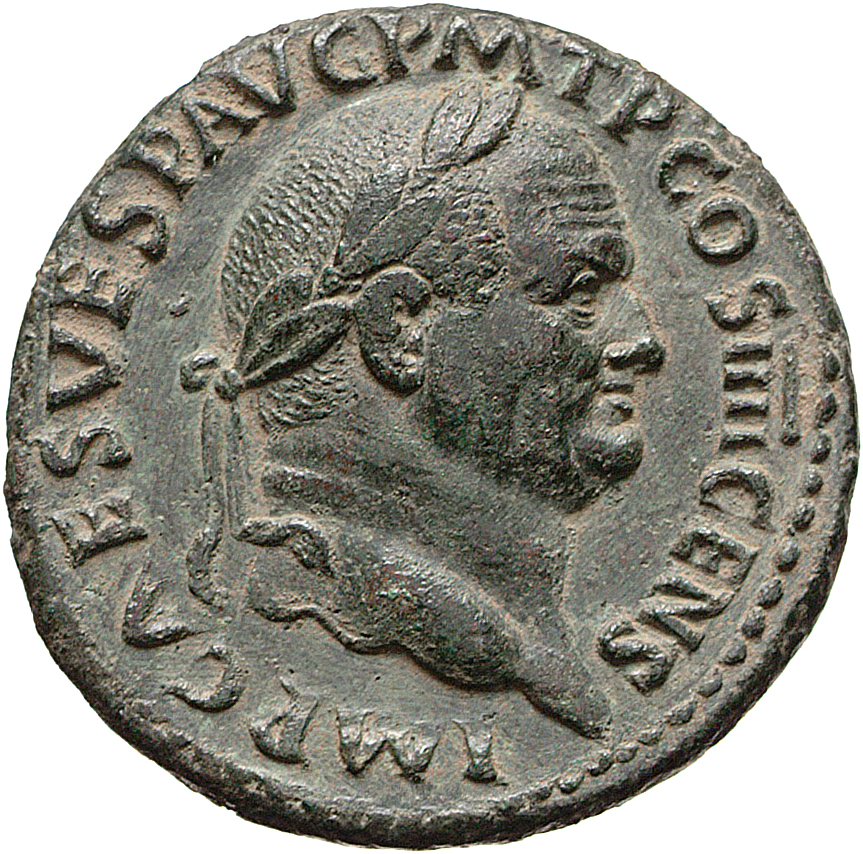 RIC II, Part 1 (second edition) Vespasian 605 Vespasian obverse, Head of Vespasian, laureate, right