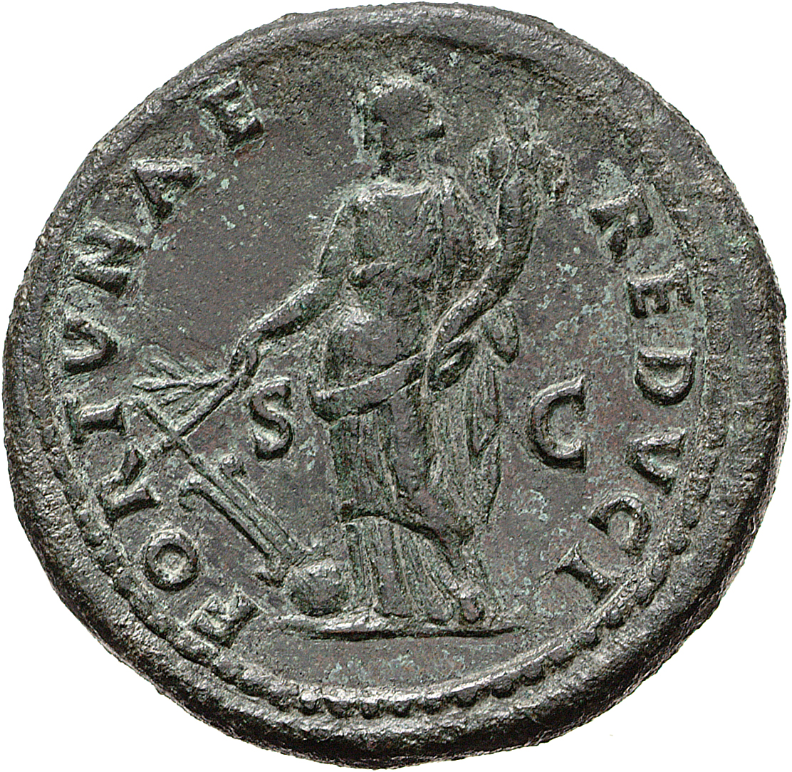 RIC II, Part 1 (second edition) Vespasian 606 Vespasian reverse, Fortuna standing left, holding branch and rudder on globe...
