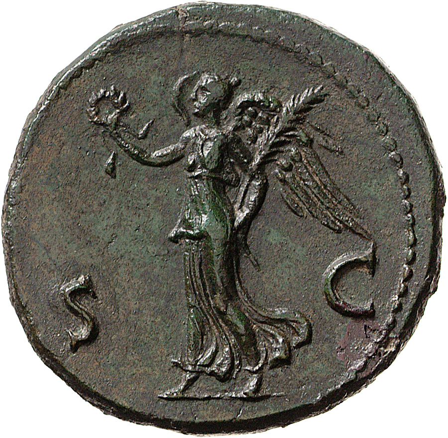 RIC II, Part 1 (second edition) Vespasian 61 Vespasian reverse, Victory standing left, holding wreath and palm