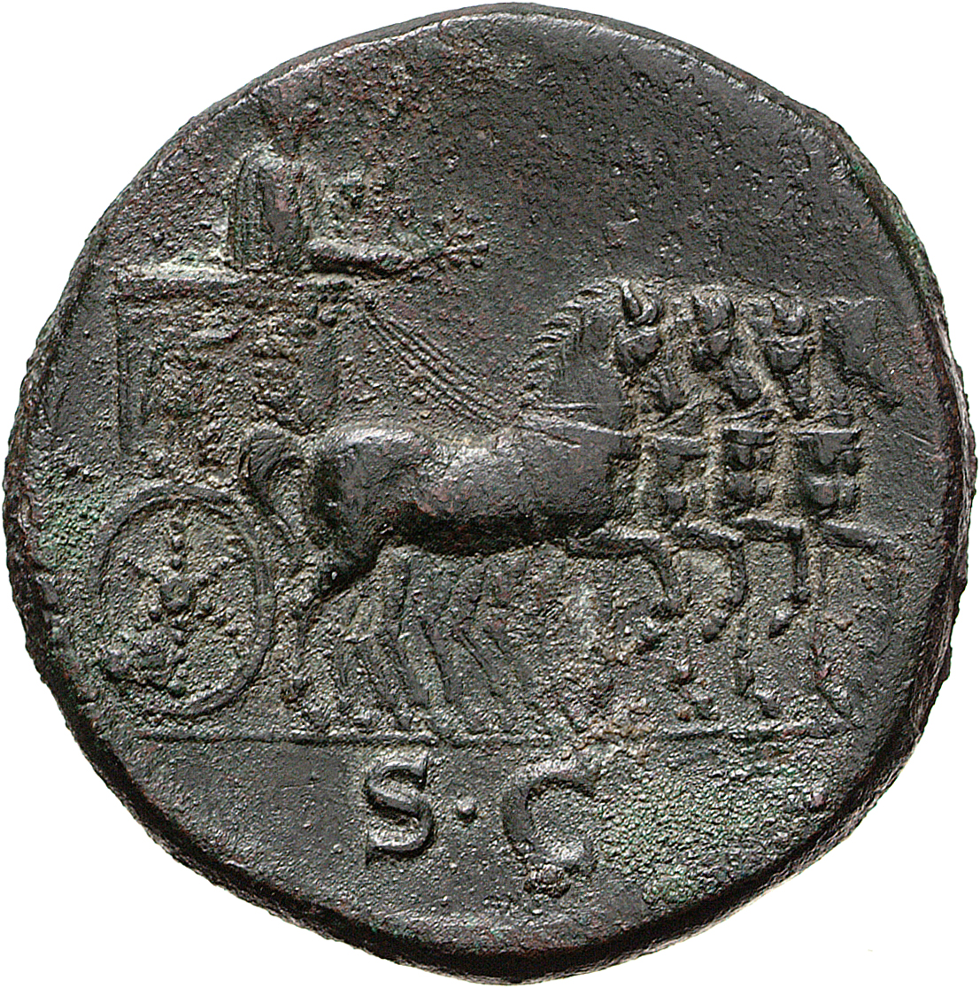 RIC II, Part 1 (second edition) Vespasian 611 Vespasian reverse, Titus standing in quadriga right, holding branch and sceptre