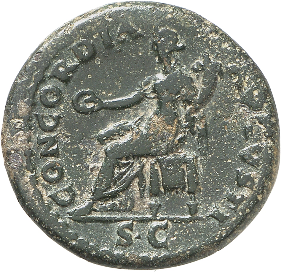 RIC II, Part 1 (second edition) Vespasian 613 Vespasian reverse, Concordia seated left, holding patera and cornucopiae