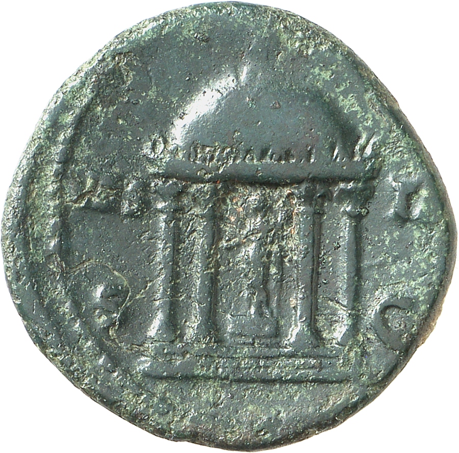 RIC II, Part 1 (second edition) Vespasian 640 Vespasian reverse, Domed tetrastyle temple; within, figure standing, left ho...