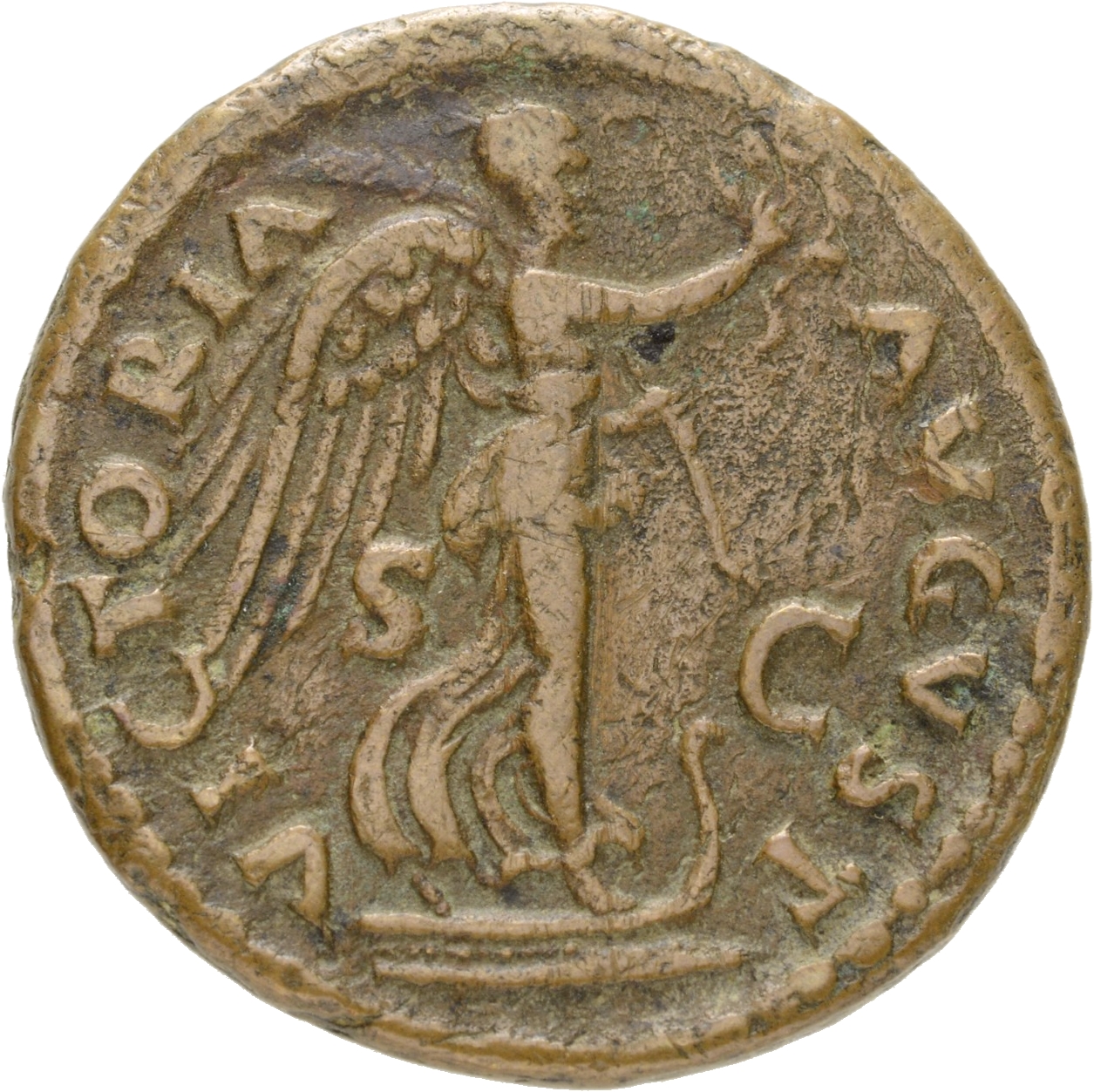 RIC II, Part 1 (second edition) Vespasian 641 Vespasian reverse, Victory standing right on prow, holding wreath and palm