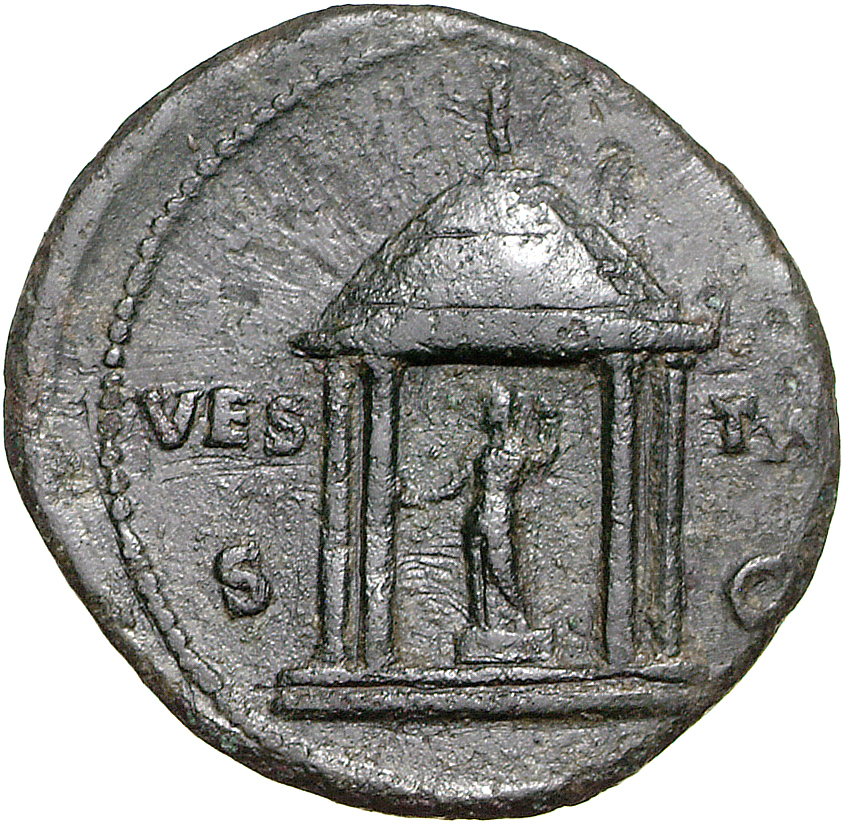 RIC II, Part 1 (second edition) Vespasian 648 Vespasian reverse, Domed tetrastyle temple; within, figure standing, left ho...