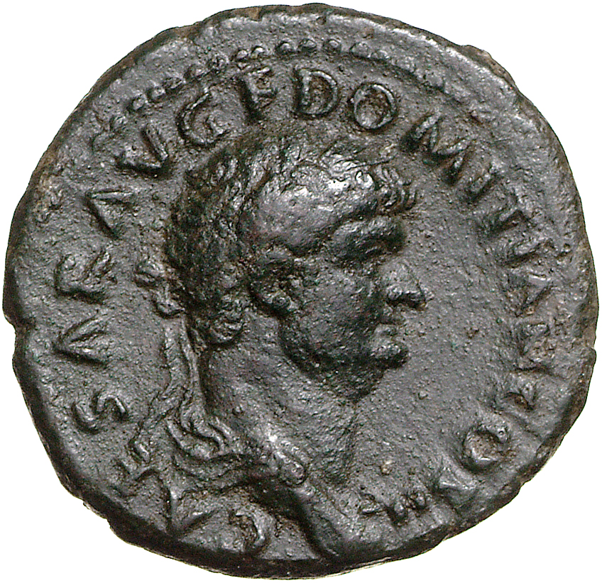 RIC II, Part 1 (second edition) Vespasian 657 Vespasian obverse, Bust of Domitian, laureate and drape, right