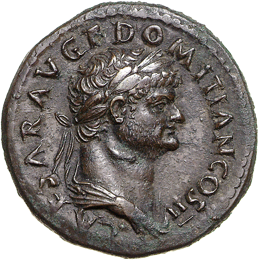 RIC II, Part 1 (second edition) Vespasian 658 Vespasian obverse, Bust of Domitian, laureate and drape, right