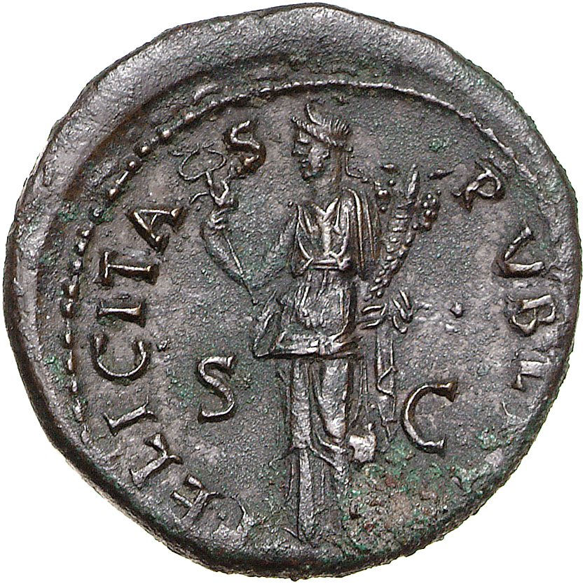 RIC II, Part 1 (second edition) Vespasian 658 Vespasian reverse, Felicitas standing left, holding caduceus and cornucopiae