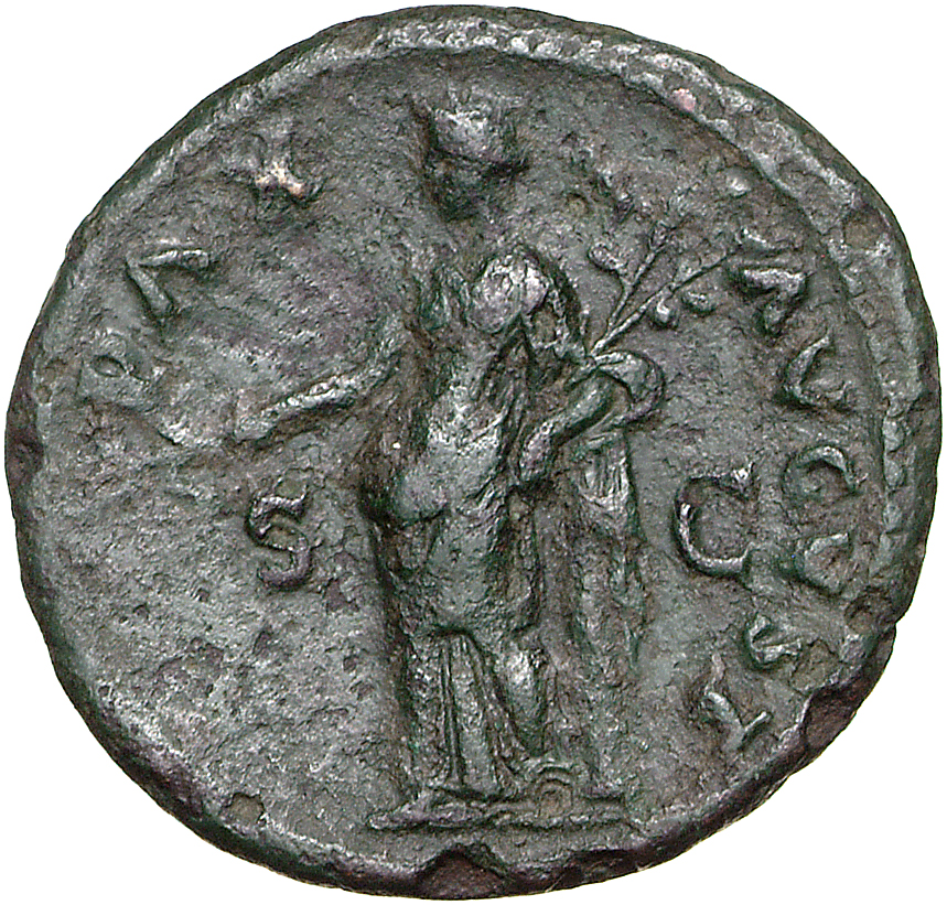 RIC II, Part 1 (second edition) Vespasian 669 Vespasian reverse, Pax standing left leaning on column, holding caduceus and...