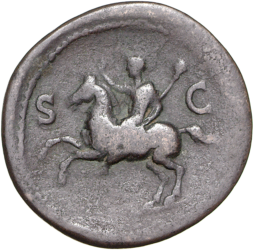 RIC II, Part 1 (second edition) Vespasian 672 Vespasian reverse, Domitian riding left, holding sceptre in left hand, and r...