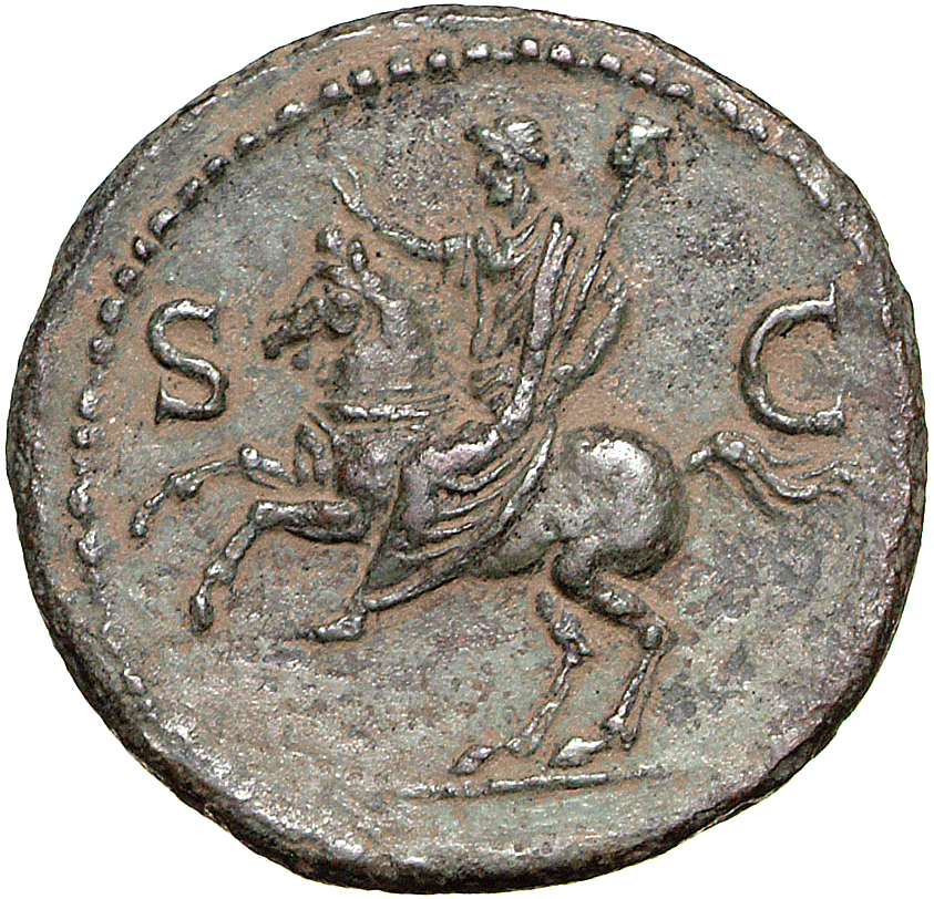 RIC II, Part 1 (second edition) Vespasian 672 Vespasian reverse, Domitian riding left, holding sceptre in left hand, and r...