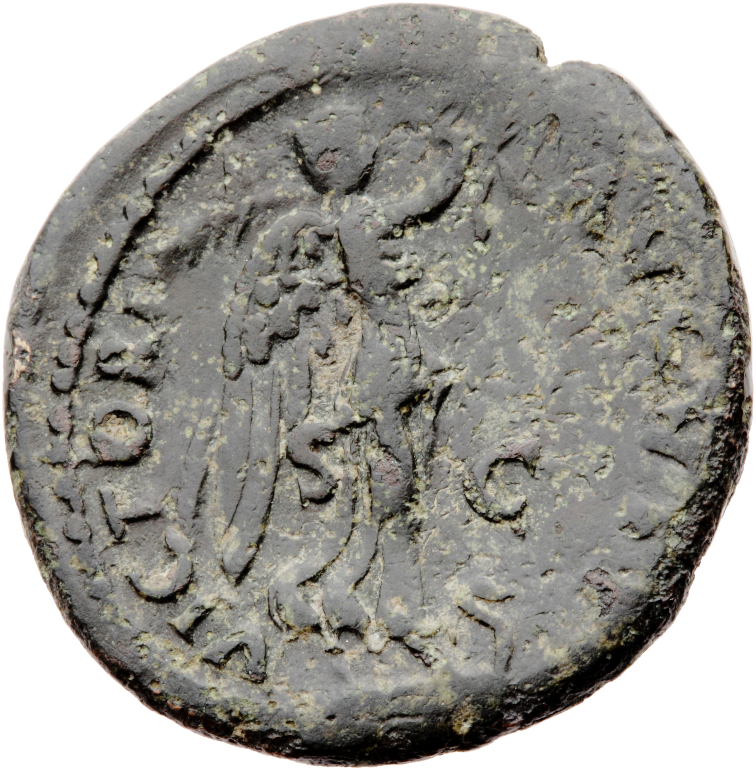 RIC II, Part 1 (second edition) Vespasian 676 Vespasian reverse, Victory standing right on prow, holding wreath and palm