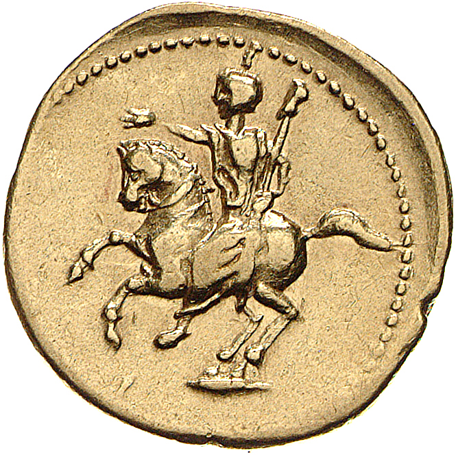 RIC II, Part 1 (second edition) Vespasian 679 Vespasian reverse, Domitian riding left, holding sceptre in left hand, and r...