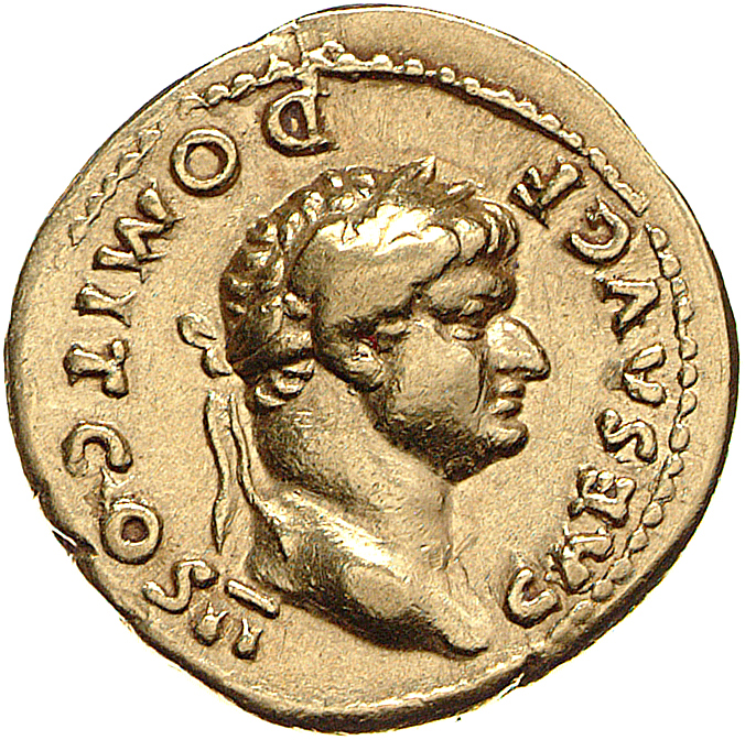 RIC II, Part 1 (second edition) Vespasian 679 Vespasian obverse, Head of Domitian, laureate, right