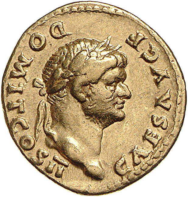 RIC II, Part 1 (second edition) Vespasian 679 Vespasian obverse, Head of Domitian, laureate, right