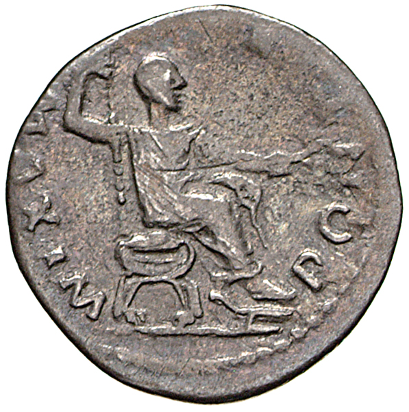 RIC II, Part 1 (second edition) Vespasian 685 Vespasian reverse, Vespasian, togate, seated. right on curule chair, feet on...