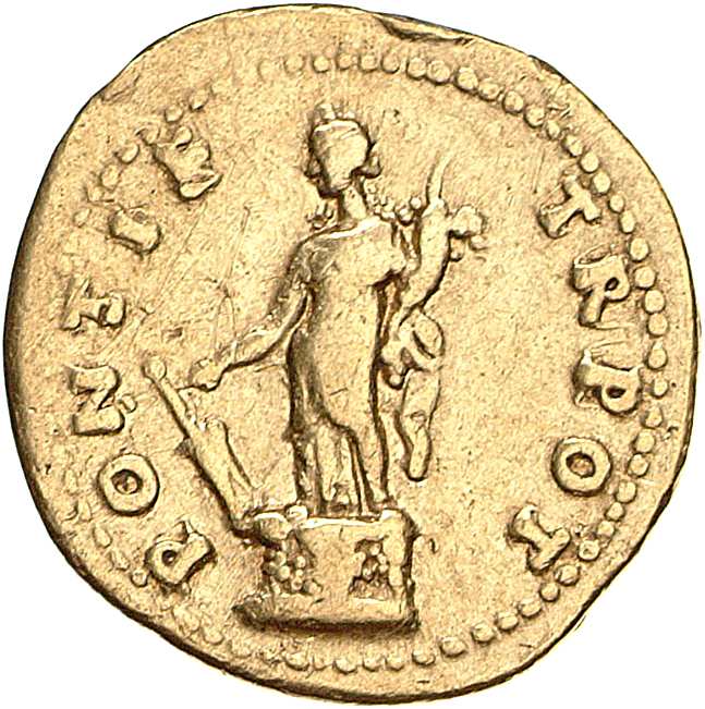 RIC II, Part 1 (second edition) Vespasian 696 Vespasian reverse, Fortuna standing left on base, holding rudder and cornuco...