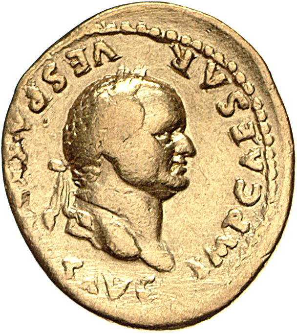 RIC II, Part 1 (second edition) Vespasian 699 Vespasian obverse, Head of Vespasian, laureate, right