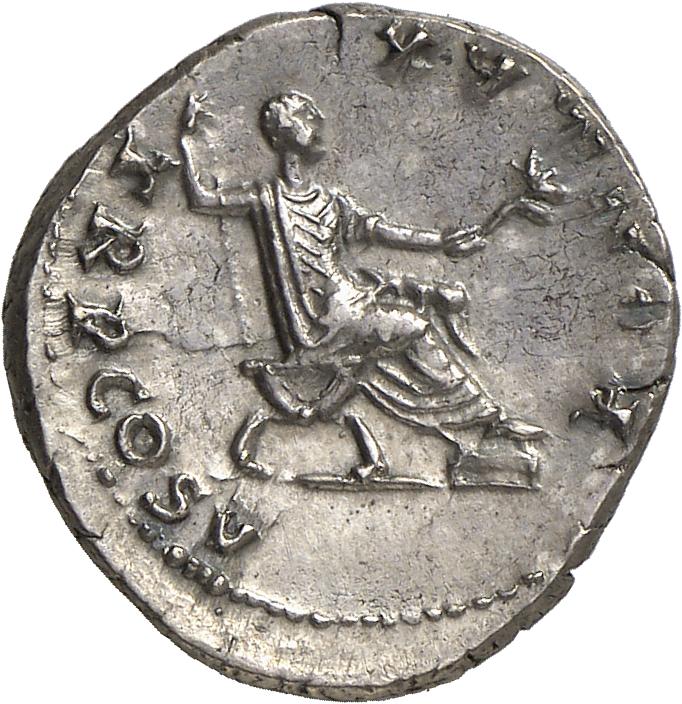 RIC II, Part 1 (second edition) Vespasian 702 Vespasian reverse, Vespasian, togate, seated right on curule chair, feet on ...