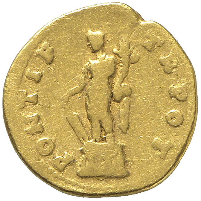 RIC II, Part 1 (second edition) Vespasian 707 Vespasian reverse, Felicitas standing left on base, holding rudder and cornu...