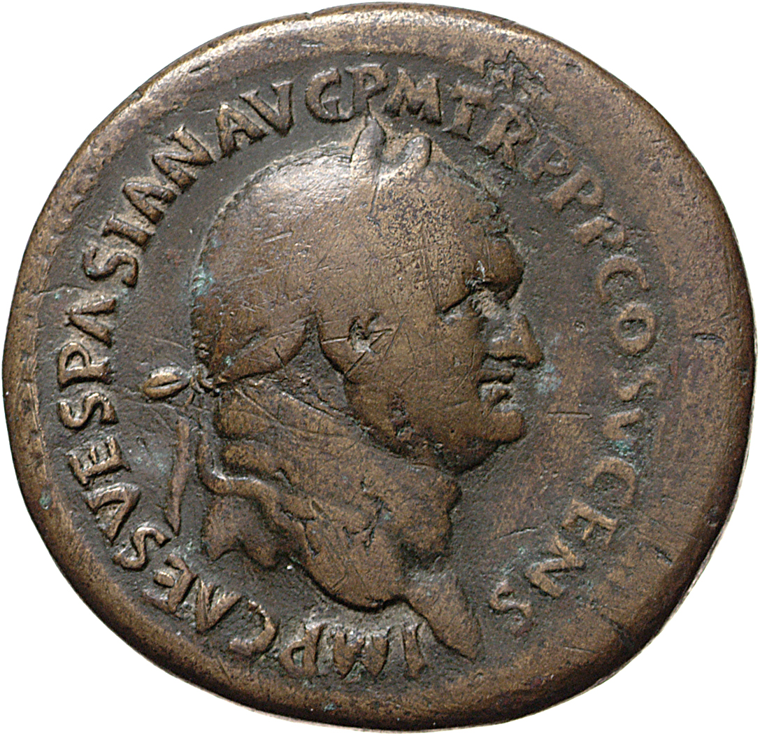 RIC II, Part 1 (second edition) Vespasian 713 Vespasian obverse, Head of Vespasian, laureate, right