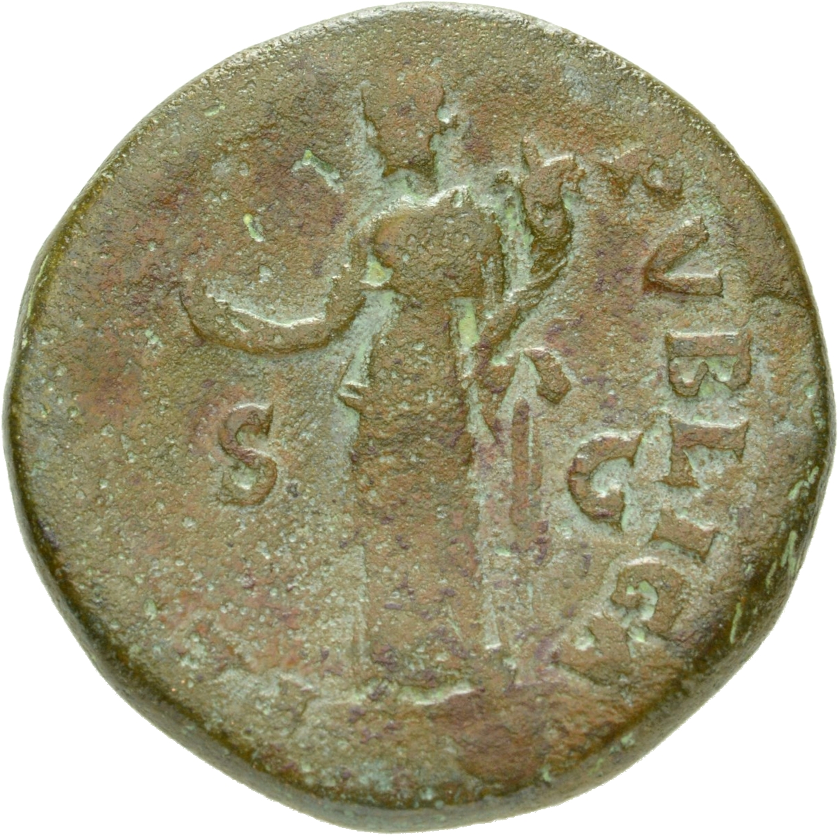 RIC II, Part 1 (second edition) Vespasian 715 Vespasian reverse, Felicitas, draped, standing left, holding winged caduceus...