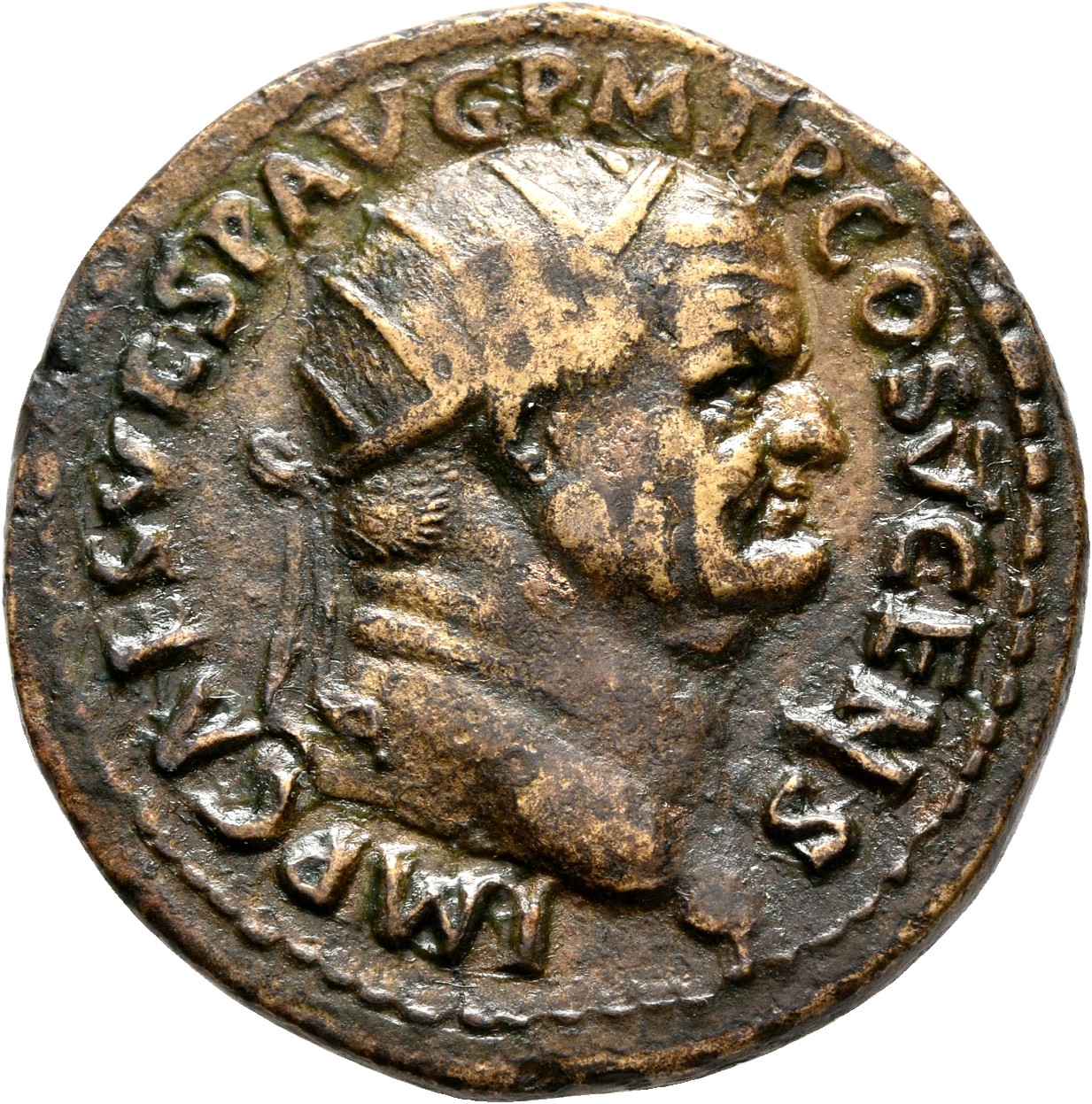 RIC II, Part 1 (second edition) Vespasian 715 Vespasian obverse, Head of Vespasian, radiate, right